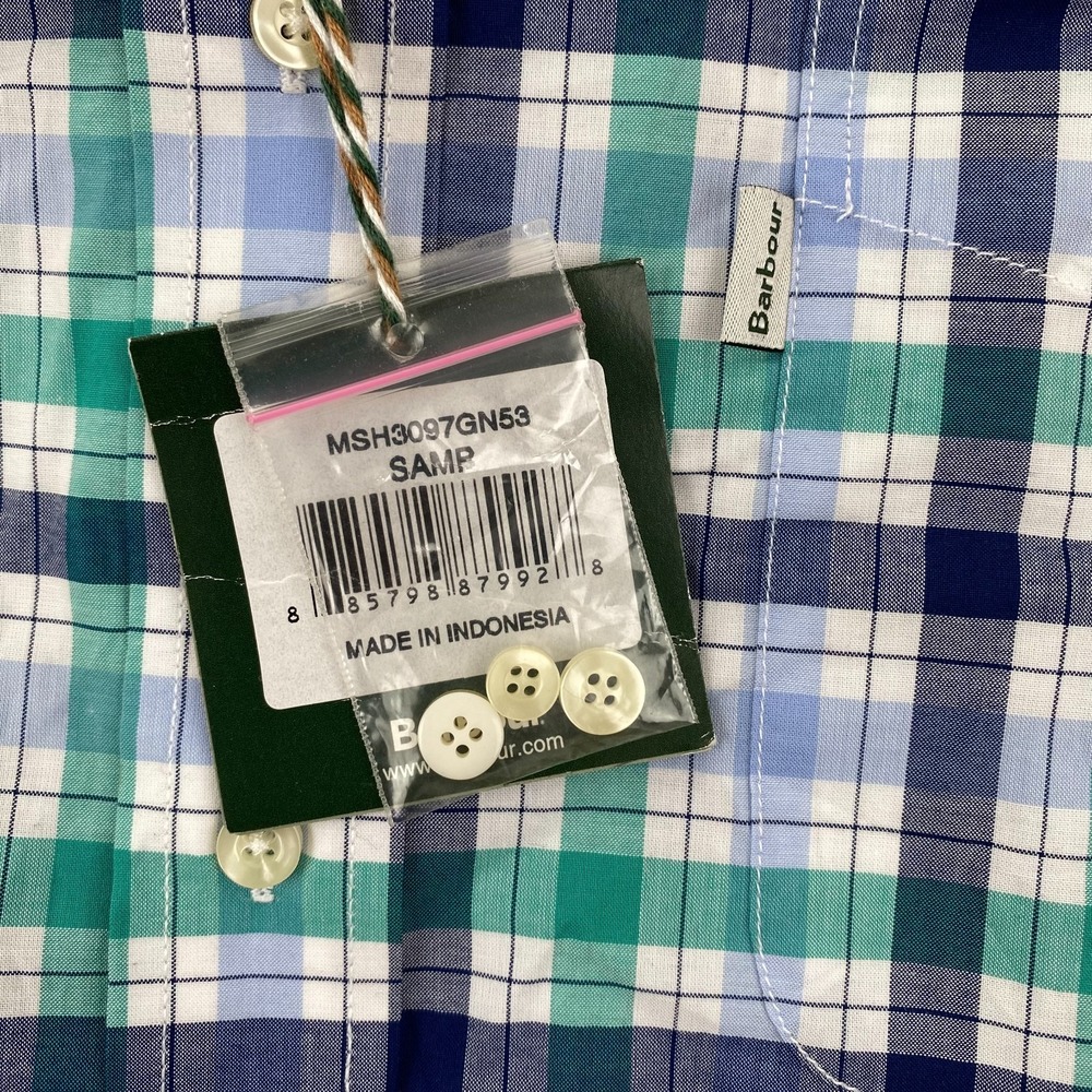 Barbour Mens Button shirt Large regular Fit Plaid Cotton Green blue NEW NWT - Picture 4 of 16